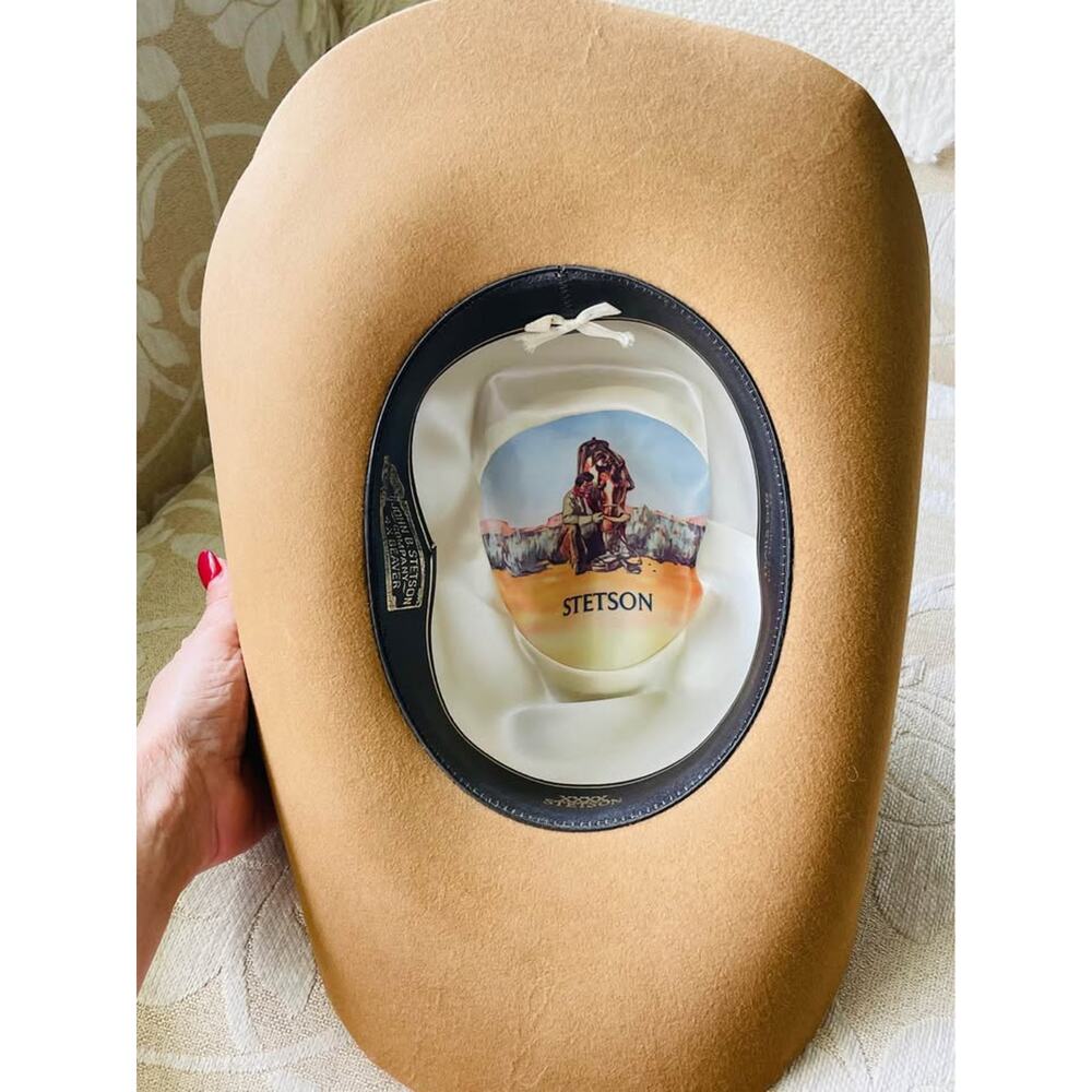Stetson Tan Cowboy Hat Feather Accent - Picture 2 of 10
